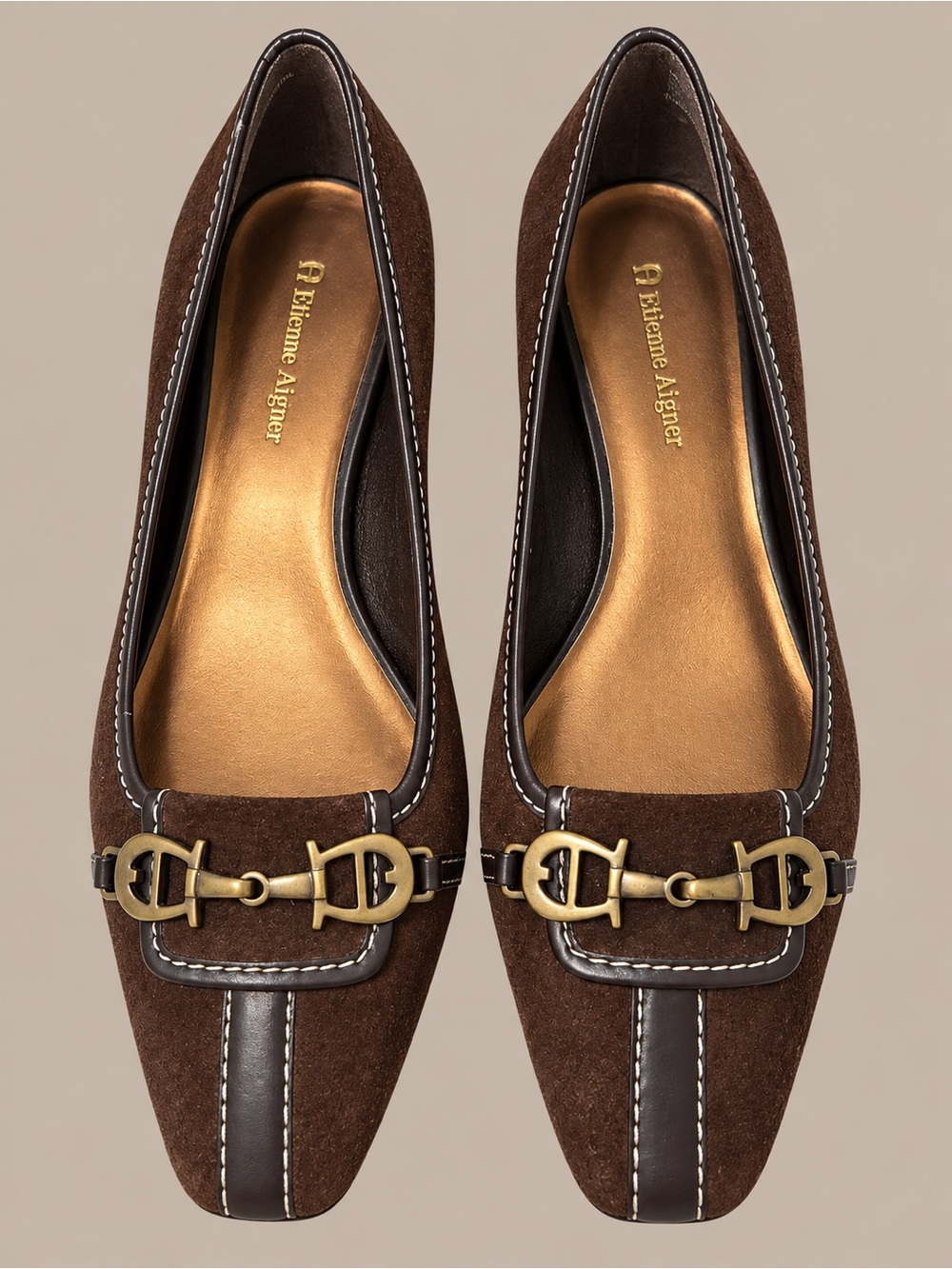 Etienne Aigner Brown Suede Loafers with Gold Horsebit